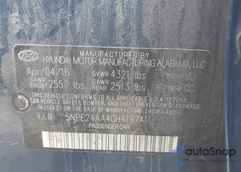 2016 Hyundai Sonata Eco from USA, damaged, VIN 5NPE24AA4GH419741